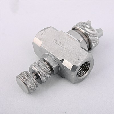 Stainless steel adjustable internal mix air atomizing nozzle